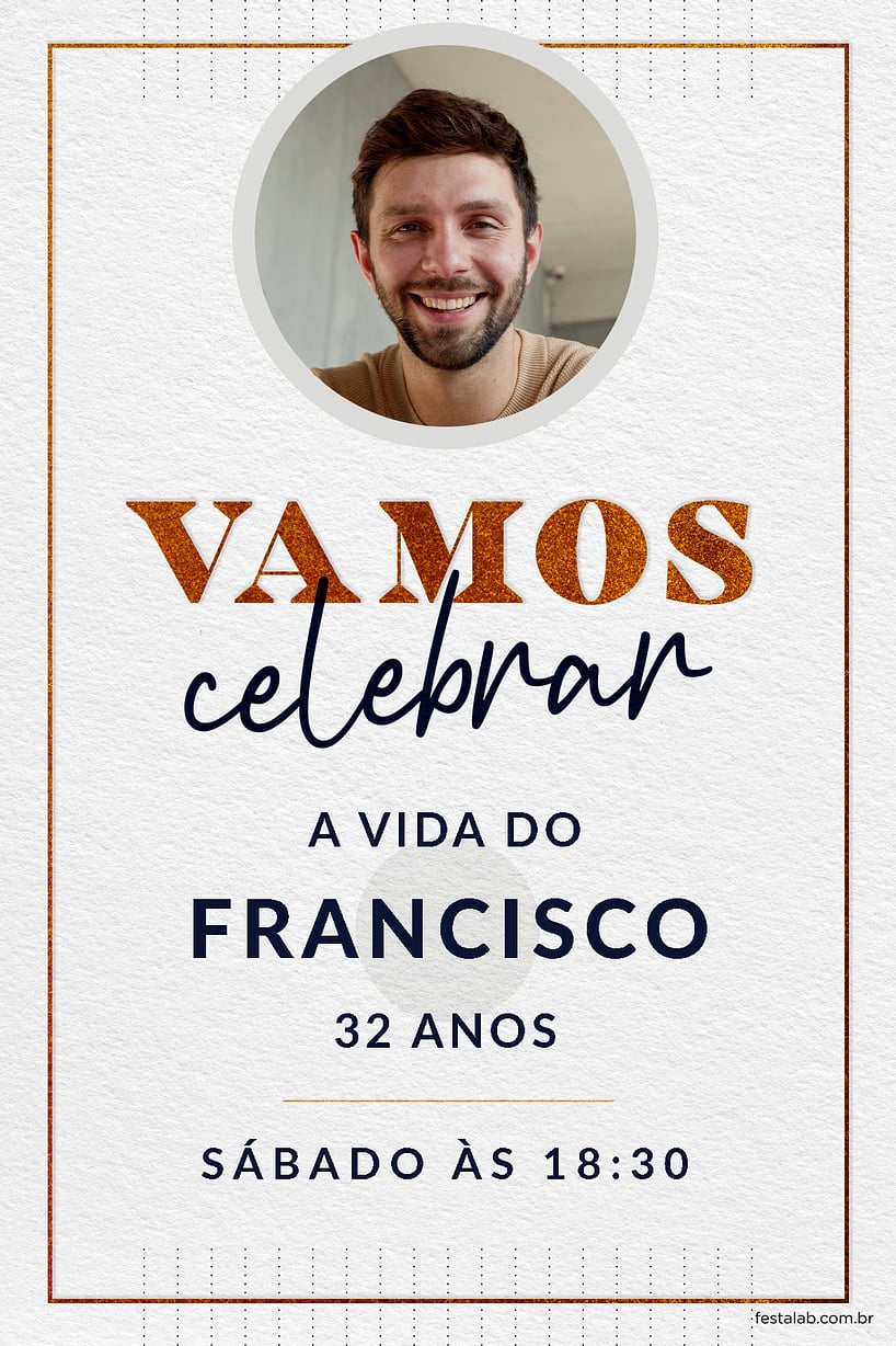 Convite de Aniversario Adulto - Celebracao Preto e Cobre